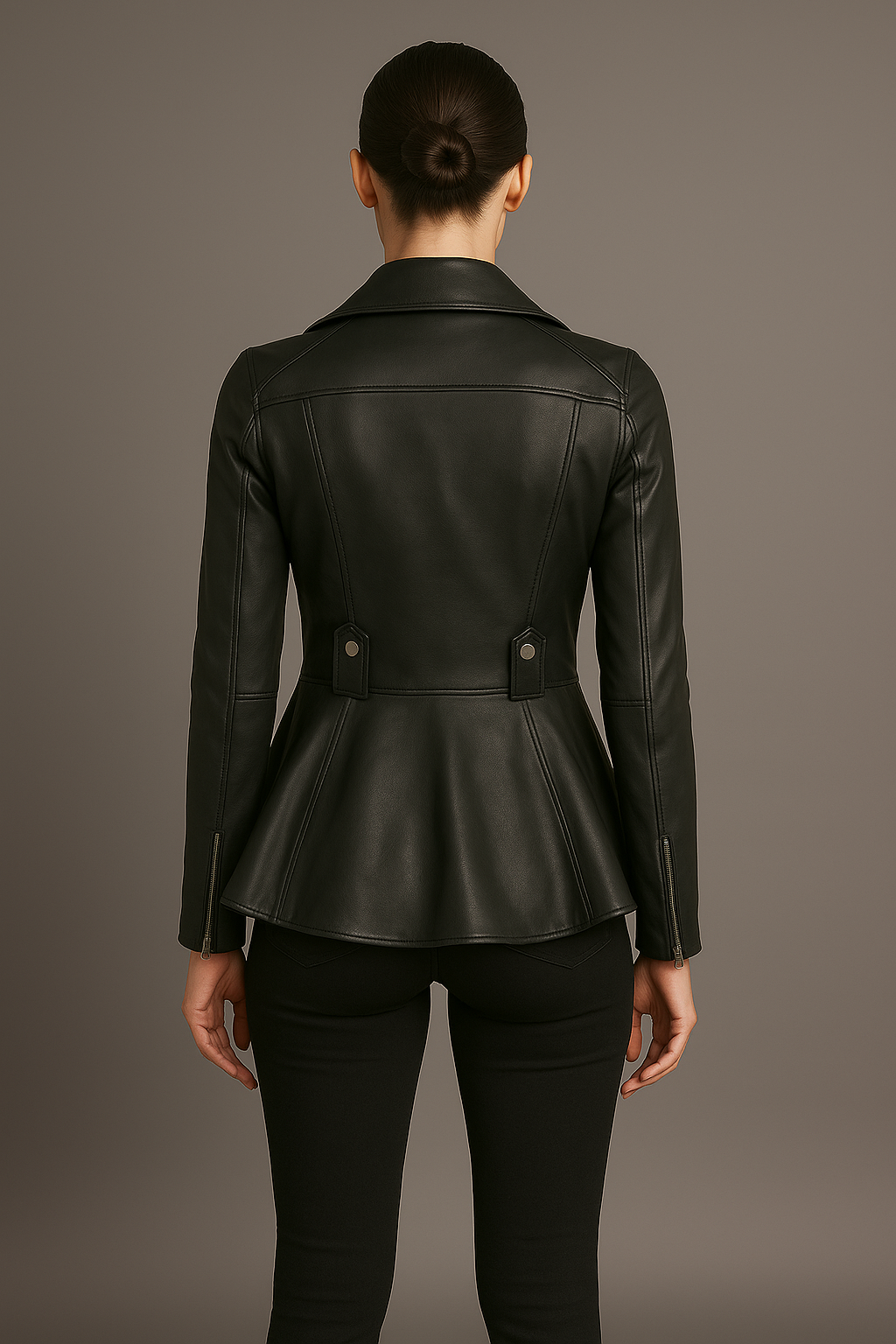 P2 Women's Black Peplum Leather Jacket