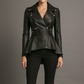 P2 Women's Black Peplum Leather Jacket