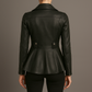 P2 Women's Black Peplum Leather Jacket